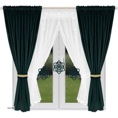 Fliying Sada záclon se sametovým závěsem L 589 zelená 400x155 cm