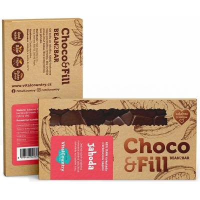 Choco & Fill Raw plněná čokoláda 65% Jahoda 200 g