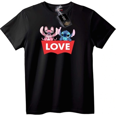 Тениска Стич и Ангел Любов - 4XL, Black