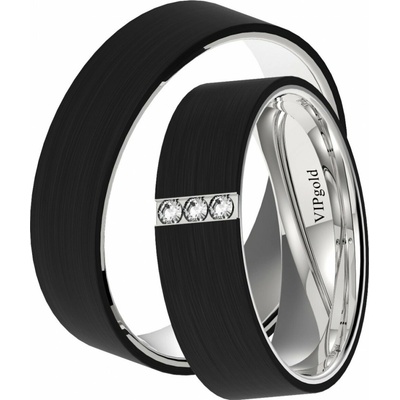 VIPgold Svadobné obrúčky s karbónom CB7124 biele zlato pár Lab. diamant