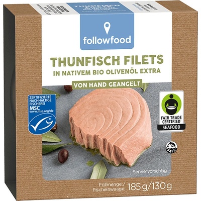 Followfood Filety z tuňáka v bio olivovém oleji 185 g