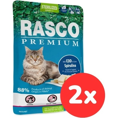 RASCO Premium Cat Pouch Sterilized, Cod, Spirulina 2x85 g