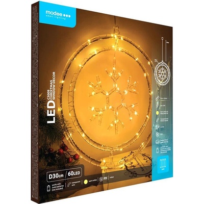 Modee Lighting LED vianočná dekorácia 60LED kruh vločka 3xAA batérie
