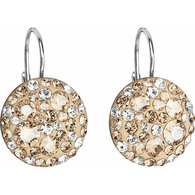 Evolution Group strieborné náušnice visiace s krištálmi Swarovski zlaté okrúhle 31176.5 gold