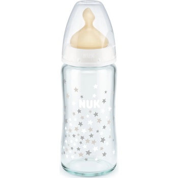 Nuk Стъклено шише с каучуков биберон Nuk - First Choice, TC, 240 ml, бяло (10745122)