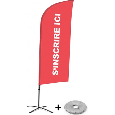 Jansen Display Kompletní sada reklamní vlajky ve tvaru křídla, Přihlášení, červená, francouzština Křížová Základna, 1273 x 3030 mm