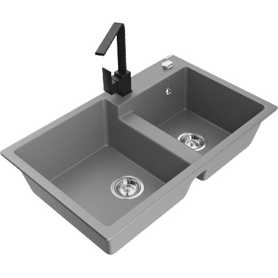 Mexen Tomas гранитна мивка с 2 камери с кухненски смесител Rita, сив - 6516-71-670300-70 (6516-71-670300-70)