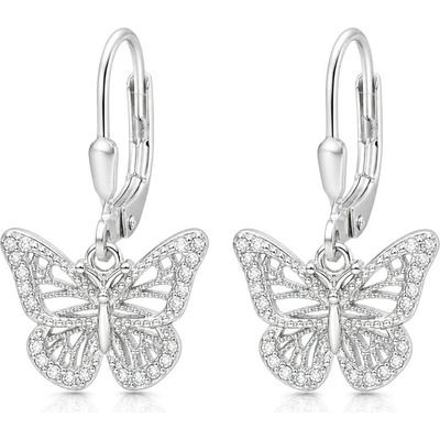 Argento Strieborné náušnice motýľ, číre okrúhle zirkóny 67447