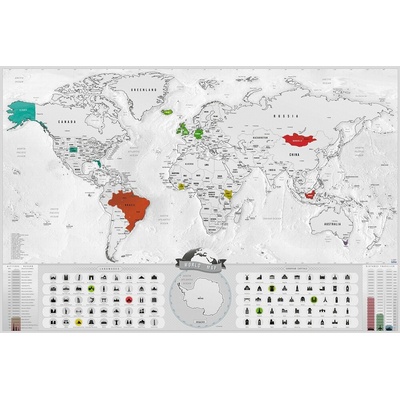 Stírací mapa světa XXL Blanc edition - stříbrná
