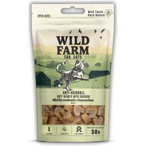WILD FARM анти-космати топчета меки пилешки сърца 50 г лакомство за котки