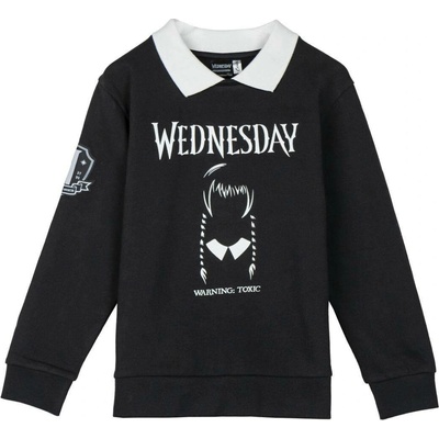 Cerdá mikina Wednesday černá s bílým límečkem