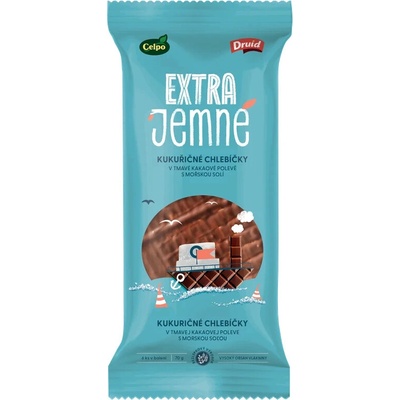 Druid Chlebíčky extra jemné kukuričné celozrnné s morskou soľou v tmavej kakaovej poleve 70 g