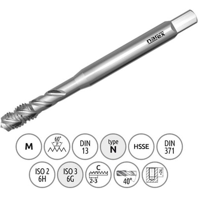Narex Ždánice 041531120080000 - Závitník strojní M 8,0 x 1,25mm šroubovice 35° typ 3044 kód 2050 lícování ISO3 (6G) DIN 371