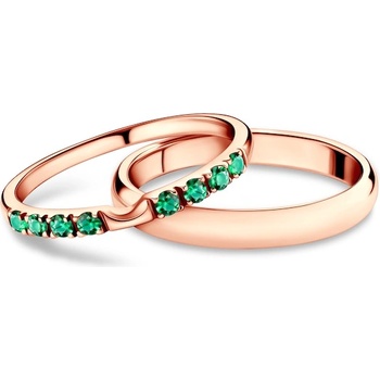 Image 1 of SAVICKI Сватбени халки The Journey: розово злато, смарагд, полукръгъл профил. 2 мм и 3 мм