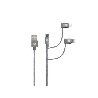 Кабел Skross 3 в 1, USB-A - USB-C- Lightning- Micro USB , Метална оплетка, 1.2 м (SKCA00143-1120CN)