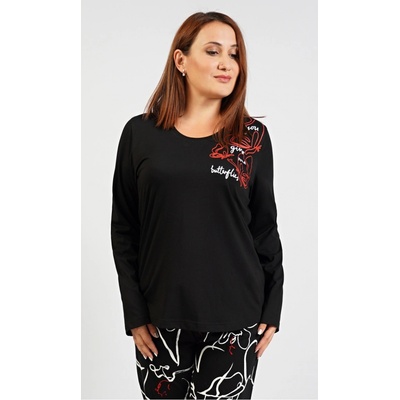 Vienetta Secret dámské pyžamo dlhé Butterfly černá