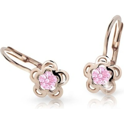Danfil dětské náušnice kytičky C2204 z růžového zlata s kamínky Pink zapínání klapka