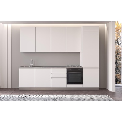 ARES Права кухня irene, дясна, 300 см, лице бяло, плот и гръб цимент (0whfbi012bid)