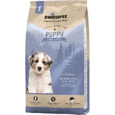 Chicopee Chicopee Classic Nature Puppy - пълноценна храна за подрастващи кучета от средни породи, до 12 месеца, БЕЗ ГЛУТЕН, с агне и ориз, 15 кг