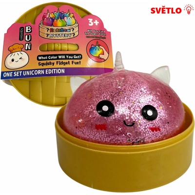 Antistresový mačkací knedlíček Squishy Dumpling jednorožec perleťový svítící 8 5 cm
