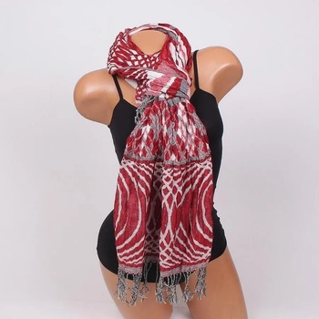 Image 1 of Трицветен шал в червено, бяло и сиво