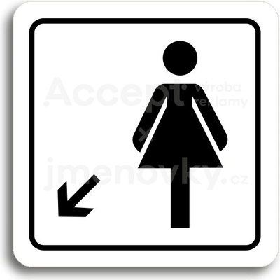 ACCEPT Piktogram WC ženy vlevo dolů - bílá tabulka - černý tisk