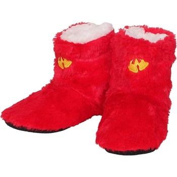 Дамски коледни пантофи-боти в червено с камбанки