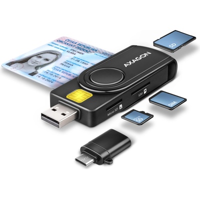 Cardreader USB2-A/C, SD, mSD, ID, SIM, AXAGON CRE-SMP2A (CRE-SMP2A)