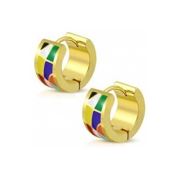 Šperky eshop kĺbové náušnice z ocele zlatej farby farebné glazúrované útvary AA07.19