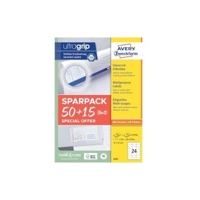 Avery Zweckform Етикети 70х36мм 50+15л 6602