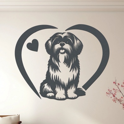 dřevo života Dřevěný obraz psa Shih Tzu se srdcem Rozměry (cm): 60x48, Zvolte barvu dekoru: Antracitová