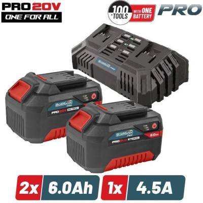 Bormann Комплект батерия и зарядно устройствоо Bormann Pro BBP9966, 20 V, 2x6 Ah (083504) (083504)
