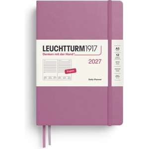 Leuchtturm1917 Daily Calendar 2027 Medium (A5) - English, Dusty Rose, 145 x 210 mm, January-December (12 months), 1 page per day, hourly grid 7: 00-22: 00, hardcover, 80 g/m2 paper - 400325 (400325)