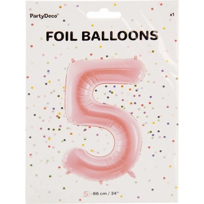 PartyDeco Fóliové číslo 5 růžové 86 cm