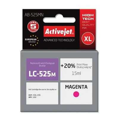 Compatible Мастило Activejet AB-525MN (заместител за Brother LC525M, Supreme, 15 ml, магента). Отпечатва 20% повече от OEM (AB-525MN)