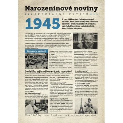 Narozeninové noviny 1945 s vlastním textem a fotografií S textem