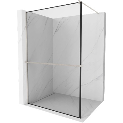 Mexen Kioto+ душ преграда с рафт Walk-in 120 x 200 см, черна рамка, матиран никел - 800-120-121-97-70 (800-120-121-97-70)