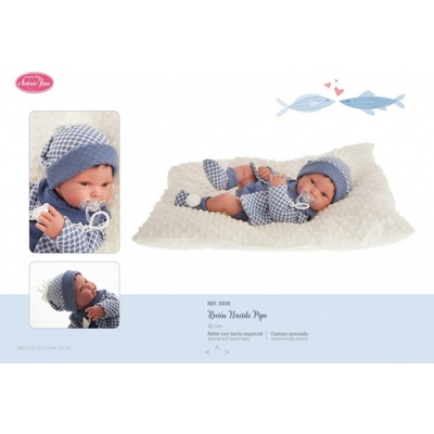 Antonio Juan 5035 PIPO realistická miminko s celovinylovým tělem 42 cm