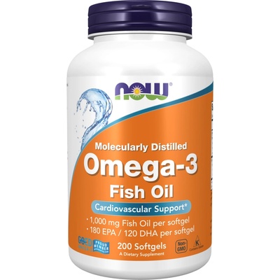 NOW Omega-3 Molecularly Distilled, 200 капсули, Now
