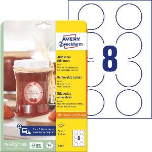 AVERY Етикет avery l5081 65 мм кръгъл подвижен 10 листа/пак (5081)