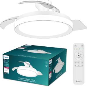 Philips Bliss ceiling fan with LED light and retractable blades, 3 blades, 106 cm wingspan, 4, 500 lumens, adjustable. Light (3, 000 K to 6, 500 K), dimmable up to 5%, including remote control, white - 096029