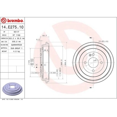 Brzdový buben BREMBO 14.E275.10