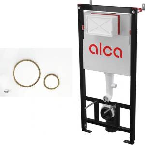 Alcadrain Комплект тоалетно казанче с вградена рамка Alca AM101/1120 и Thin бутон M775, бяло - лъскаво златисто (AM101/1120+M775)