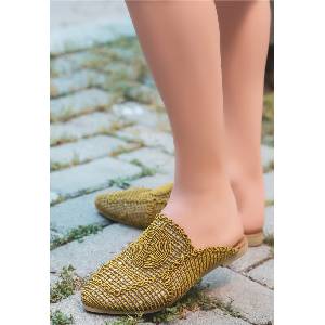 Erbil Shoes Дамски плетени чехли - Цвят Горчица #366870 (366870_Горчица)