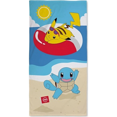 Halantex Plážová osuška Pokémoni - motiv Pikachu a Squirtle - licence Nintendo 70 x 140 cm