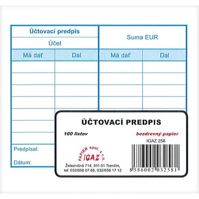 Igaz 258 Účtovací predpis 10,5 x 10 cm