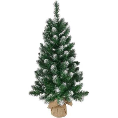 MagicHome Stromček Vianoce Nico, jedľa v jute, zasnežené konce,90 cm