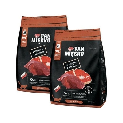 PAN MIĘSKO Hovädzie s jeleňom pre mačky čipsy 2 x 0,4 kg