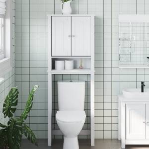 vidaXL Шкаф над тоалетната чиния BERG бял 60x27x164, 5 см масивно дърво (358554)