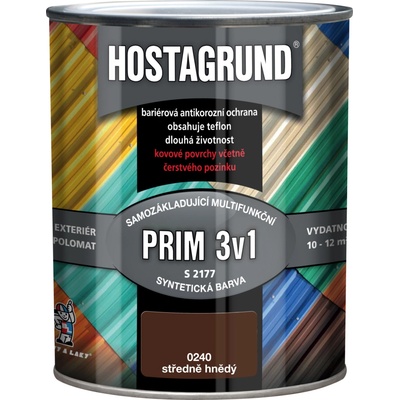 HOSTAGRUND 3v1 PRIM S2177 - Jednovrstvá farba na kov 0,6L 0240 - hnedá stredná